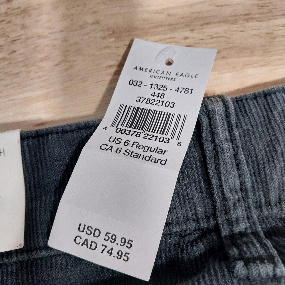 American Eagle Women Pants Super Hi-Rise‎ Flare Corduroy Button Fly 6 Gray Blue - Picture 11 of 15